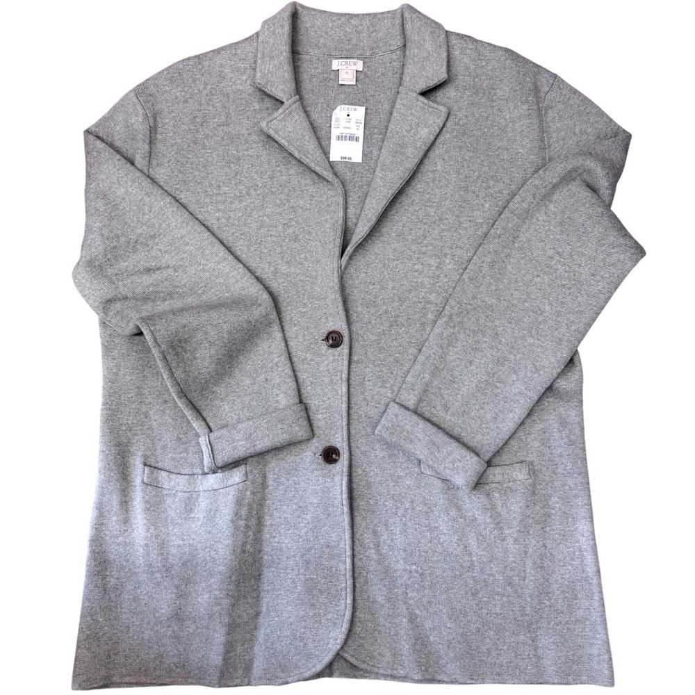 J. Crew Sweater Blazer Jacket XL Gray Knit Cardigan NWT Quiet Luxury Business